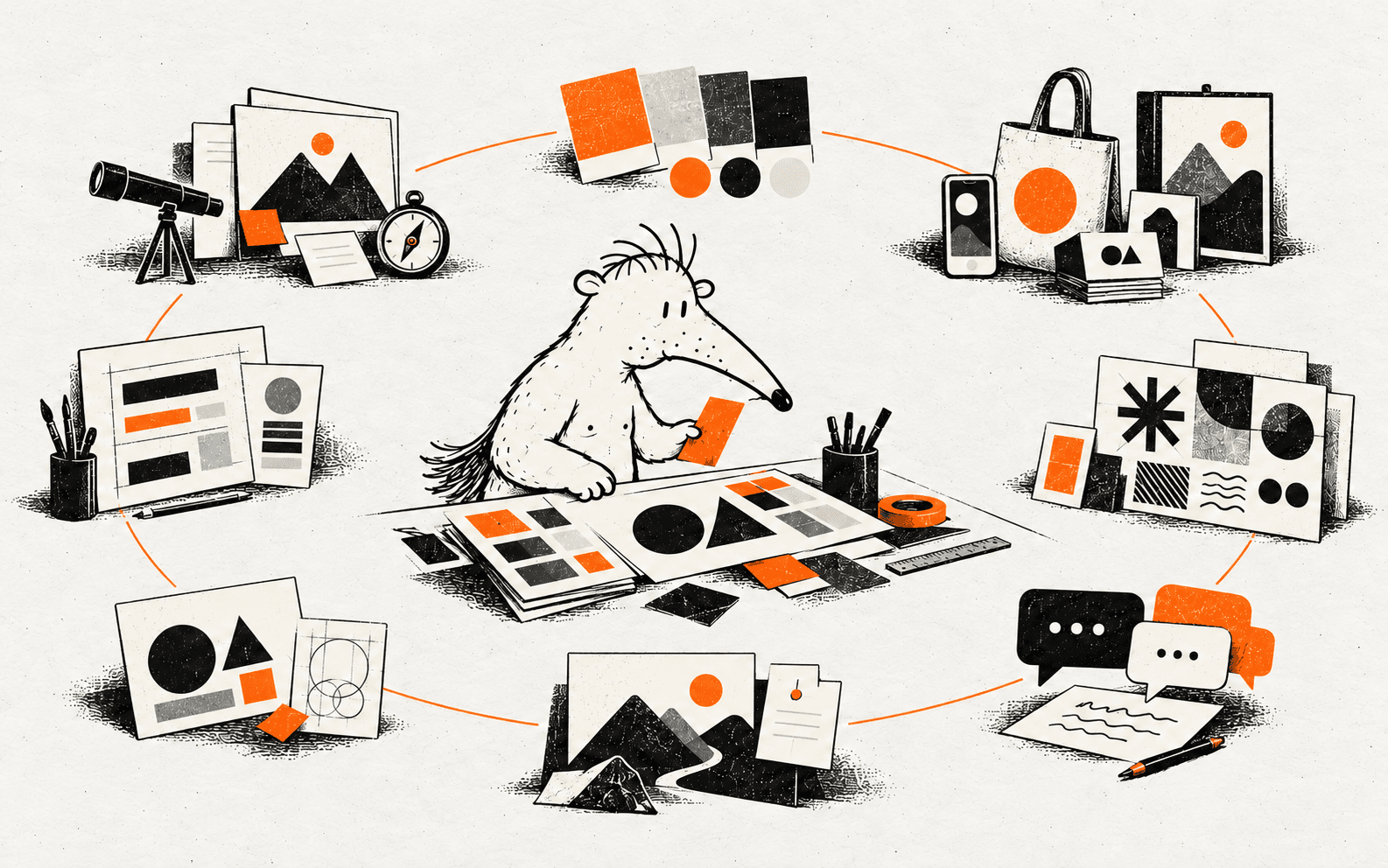A visual brand system being assembled